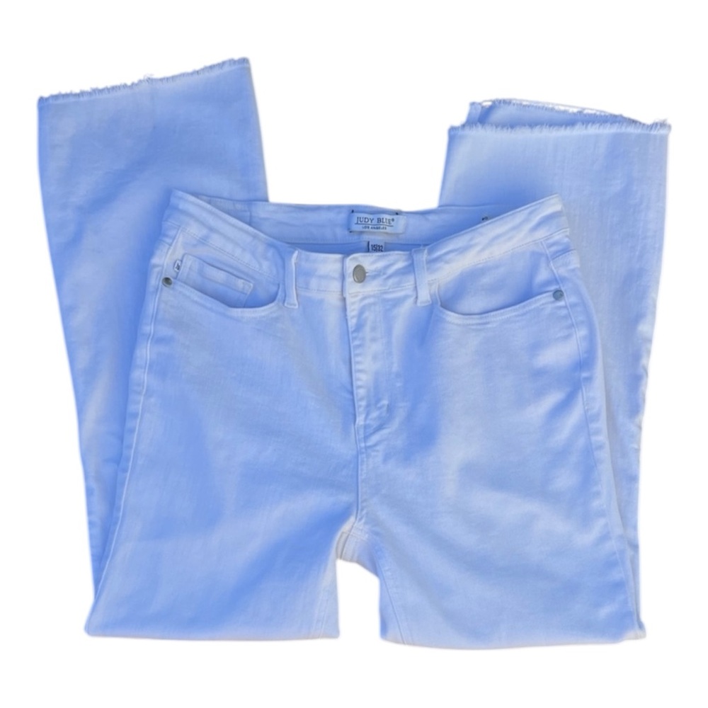 Judy Blue White Raw Hem Boot Cut Jeans